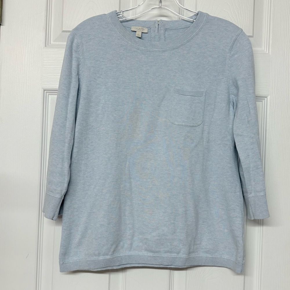 Talbots Back Zipper Pullover Cotton Light Blue Sweater Small Petite